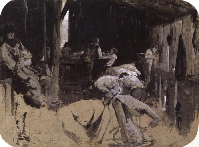 Tom roberts First sketch for Shearing the Rams oil painting image